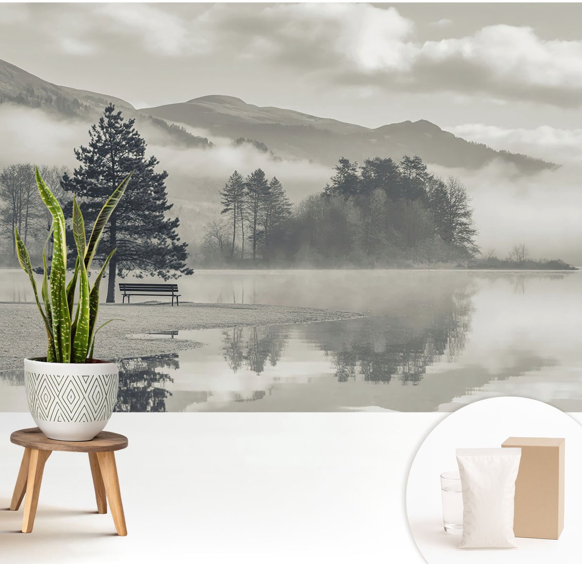 Wallfluent Fotobehang - Grijs Vliesbehang - 208x146 cm - Romantisch Landschap Muurschildering - Gang behang Landschappen - Fotobehang Vlies - Slaapkamer behang