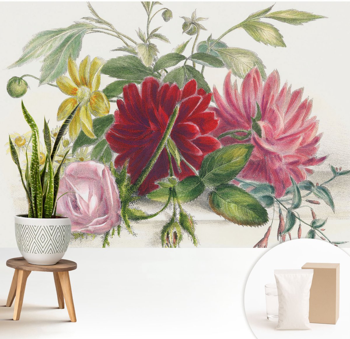 Wallfluent Fotobehang - Groente Vliesbehang - 208x146 cm - Bloemenboeket Fotobehang Vlies - Hal behang Bloemen En Planten - Muurschildering - Hal behang