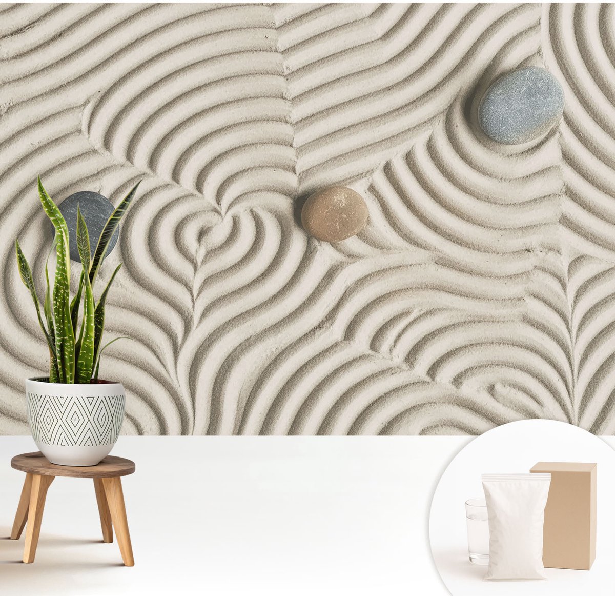 Wallfluent Fotobehang - Wit Vliesbehang - 208x146 cm - Harmonieuze Golven Fotobehang Vlies - Hal behang Teksten - Muurschildering - Woonkamer behang