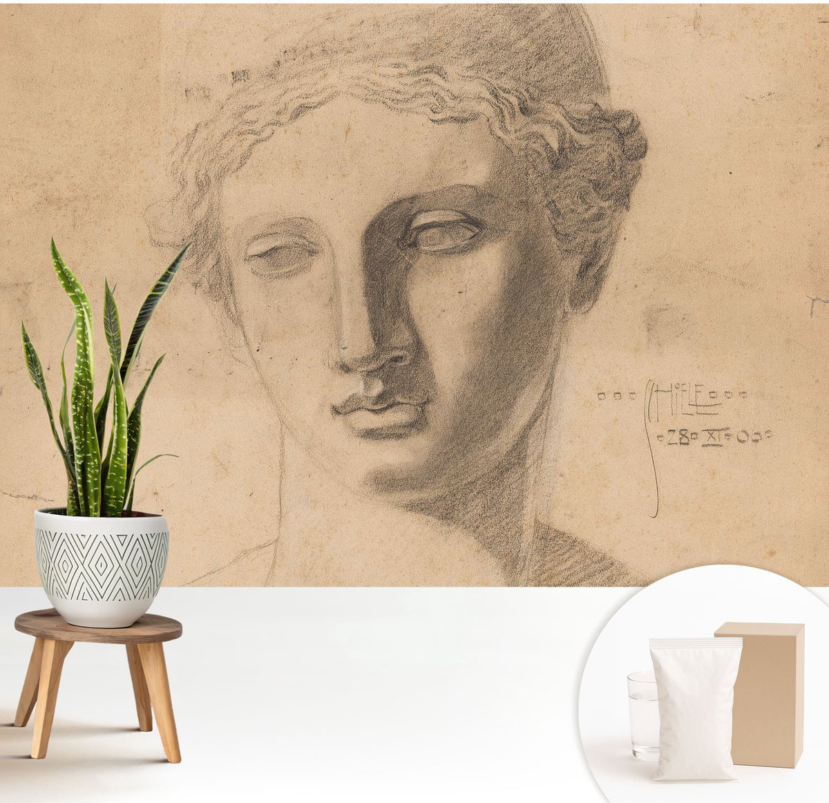 Wallfluent Fotobehang - Beige Vliesbehang - 208x146 cm - Vrouwenportret Muurschildering - Slaapkamer behang Mensen - Fotobehang Vlies - Slaapkamer behang