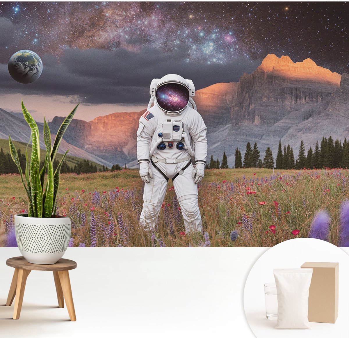 Wallfluent Fotobehang - Zwart Vliesbehang - 208x146 cm - Kosmisch Landschap Muurschildering - Slaapkamer behang Kosmos - Fotobehang Vlies - Slaapkamer behang