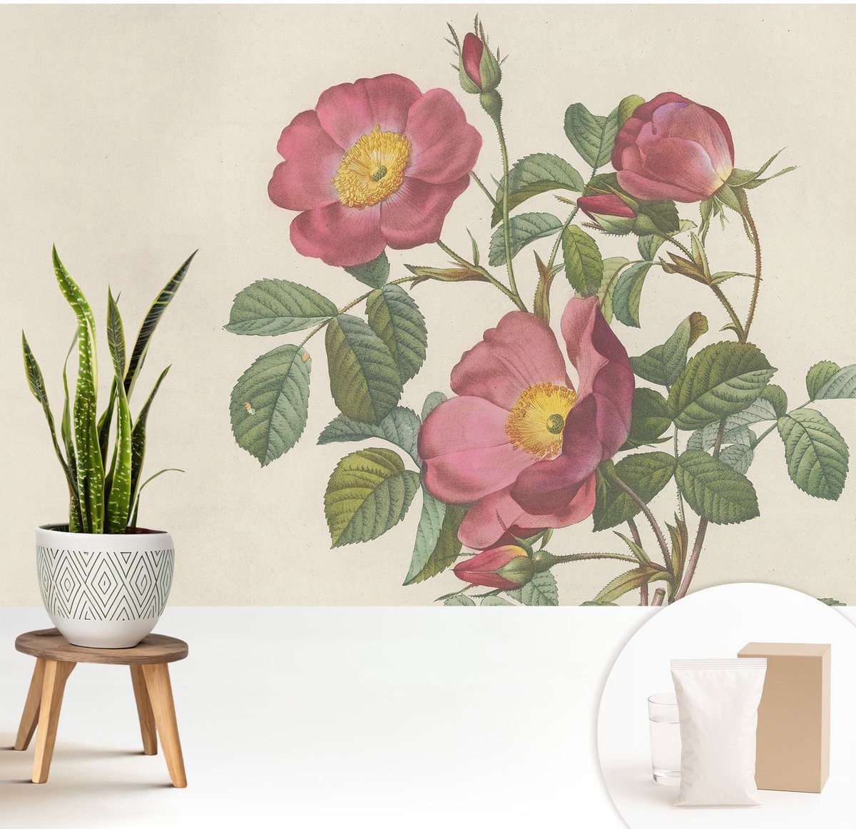 Wallfluent Fotobehang - Roze Vliesbehang - 208x146 cm - Rozenmotief Muurschildering - Slaapkamer behang Bloemen En Planten - Fotobehang Vlies - Slaapkamer behang