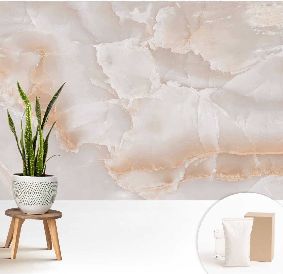 Wallfluent Fotobehang - Beige Vliesbehang - 208x146 cm - Steenpatroon Fotobehang Vlies - Hal behang Texturen - Muurschildering - Woonkamer behang