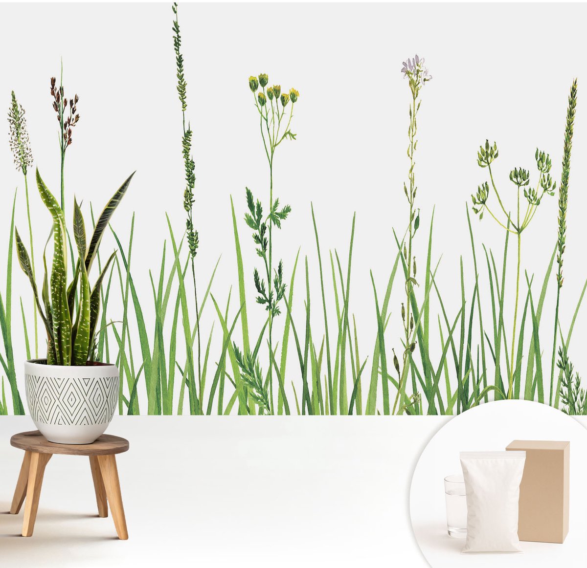 Wallfluent Fotobehang - Groente Vliesbehang - 208x146 cm - Subtiele Flora Fotobehang Vlies - Hal behang Bloemen En Planten - Muurschildering - Woonkamer behang
