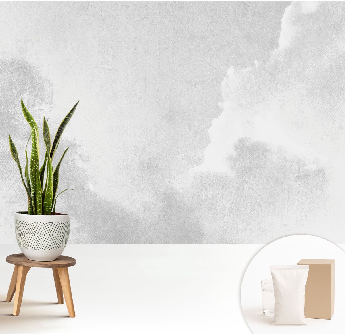 Wallfluent Fotobehang - Wit Vliesbehang - 208x146 cm - Subtiele Wolken Muurschildering - Gang behang Landschappen - Fotobehang Vlies - Slaapkamer behang