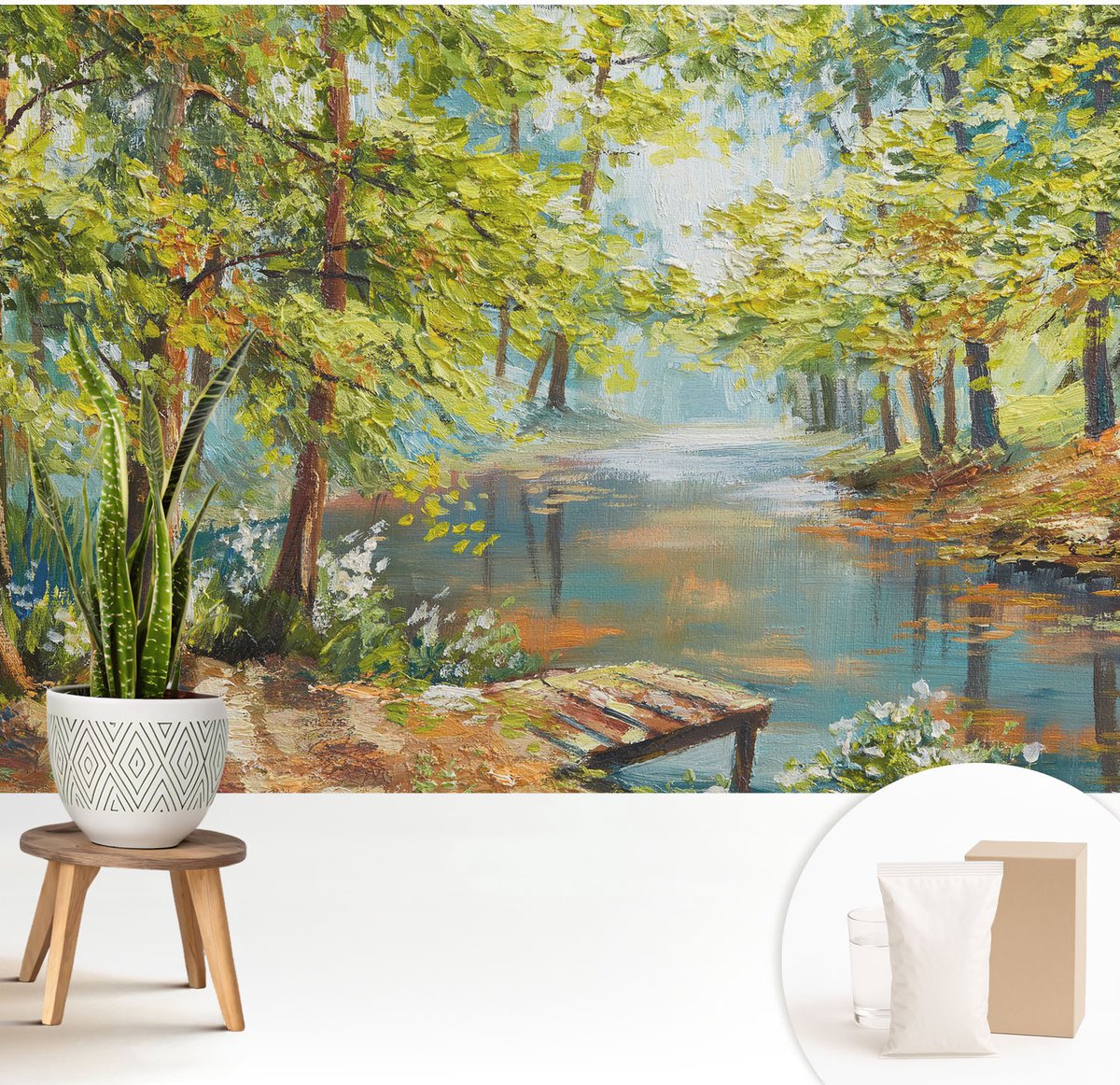 Wallfluent Fotobehang - Groente Vliesbehang - 208x146 cm - Idyllisch Meer Fotobehang Vlies - Hal behang Landschappen - Muurschildering - Woonkamer behang