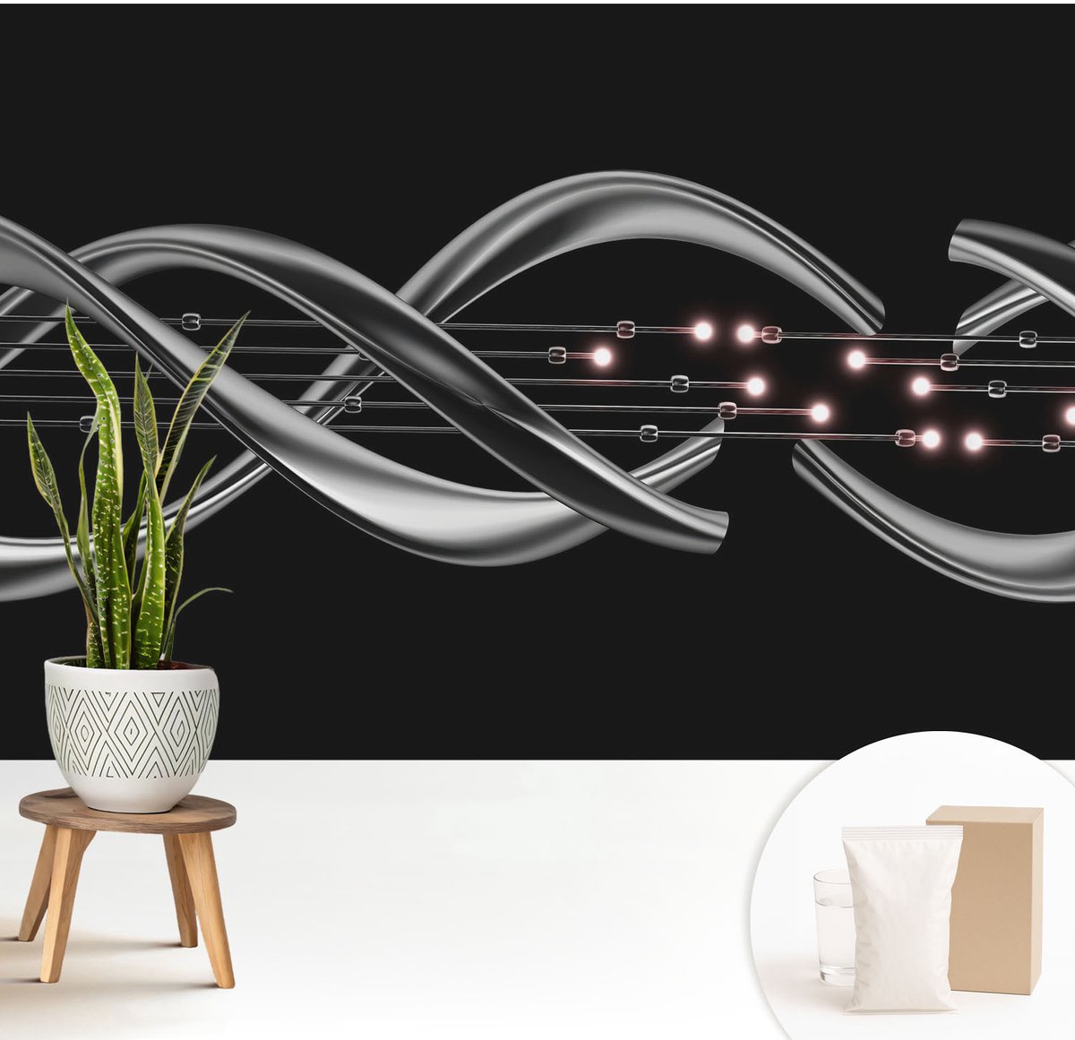 Wallfluent Fotobehang - Zwart Vliesbehang - 208x146 cm - Gevlochten Patroon Fotobehang Vlies - Woonkamer behang Abstractie - Muurschildering - Woonkamer behang