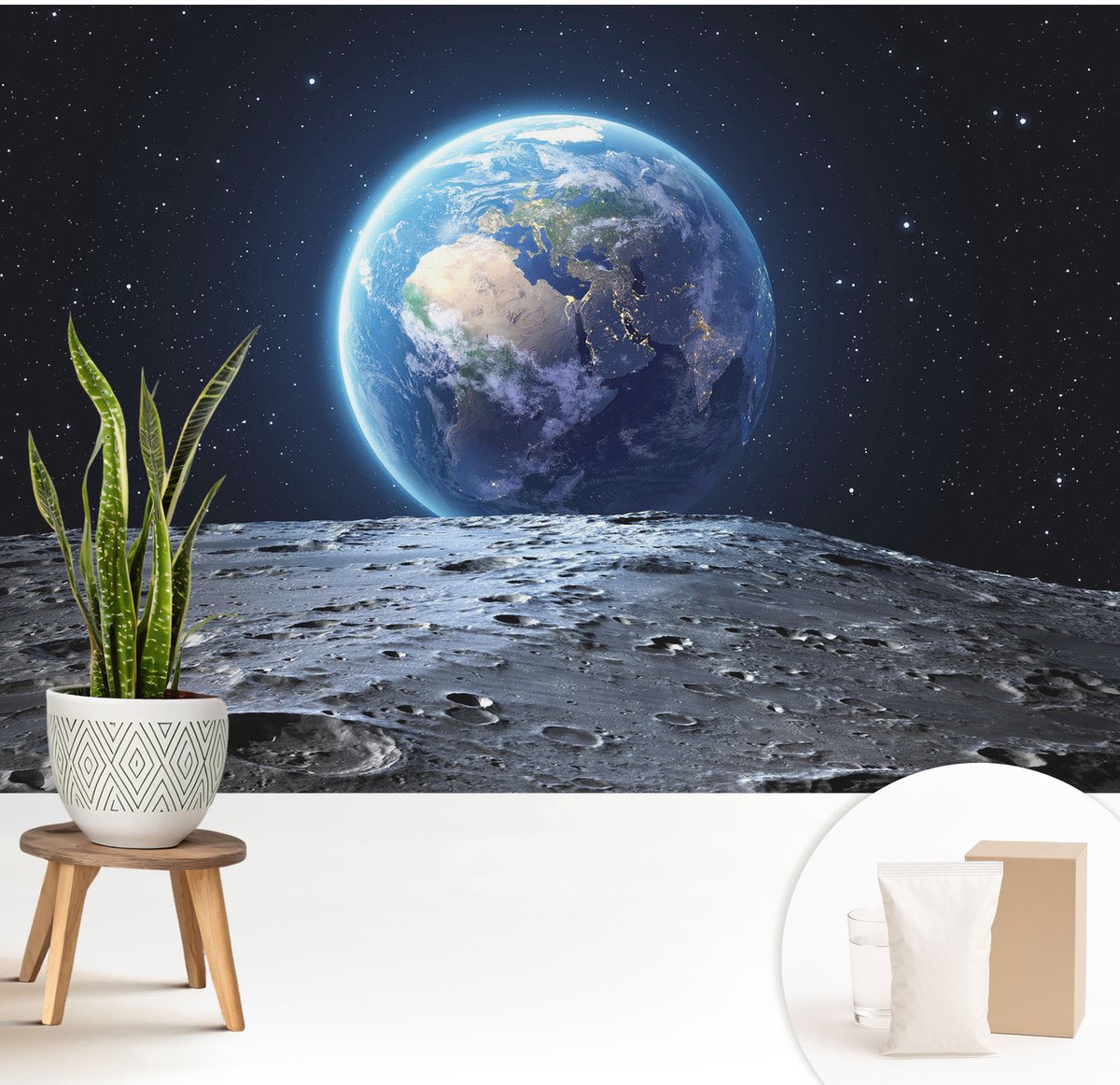 Wallfluent Fotobehang - Zwart Vliesbehang - 208x146 cm - Kosmisch Panorama Muurschildering - Slaapkamer behang Kosmos - Fotobehang Vlies - Slaapkamer behang