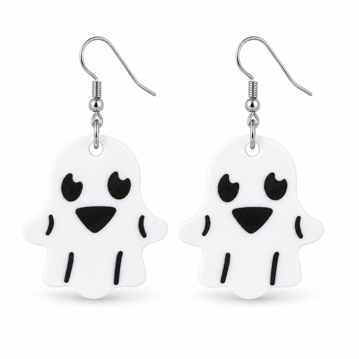 Marama Halloween Oorbellen Spookje – Lachend Spook – Dames & Meisjes – 7,2 cm – Stainless Steel – Wit/Zwart