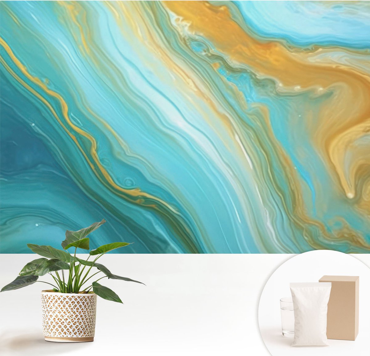 Wallfluent Fotobehang - Blauw Vliesbehang - 152x104 cm - Abstracte Golven Fotobehang Vlies - Hal behang Abstractie - Muurschildering - Woonkamer behang