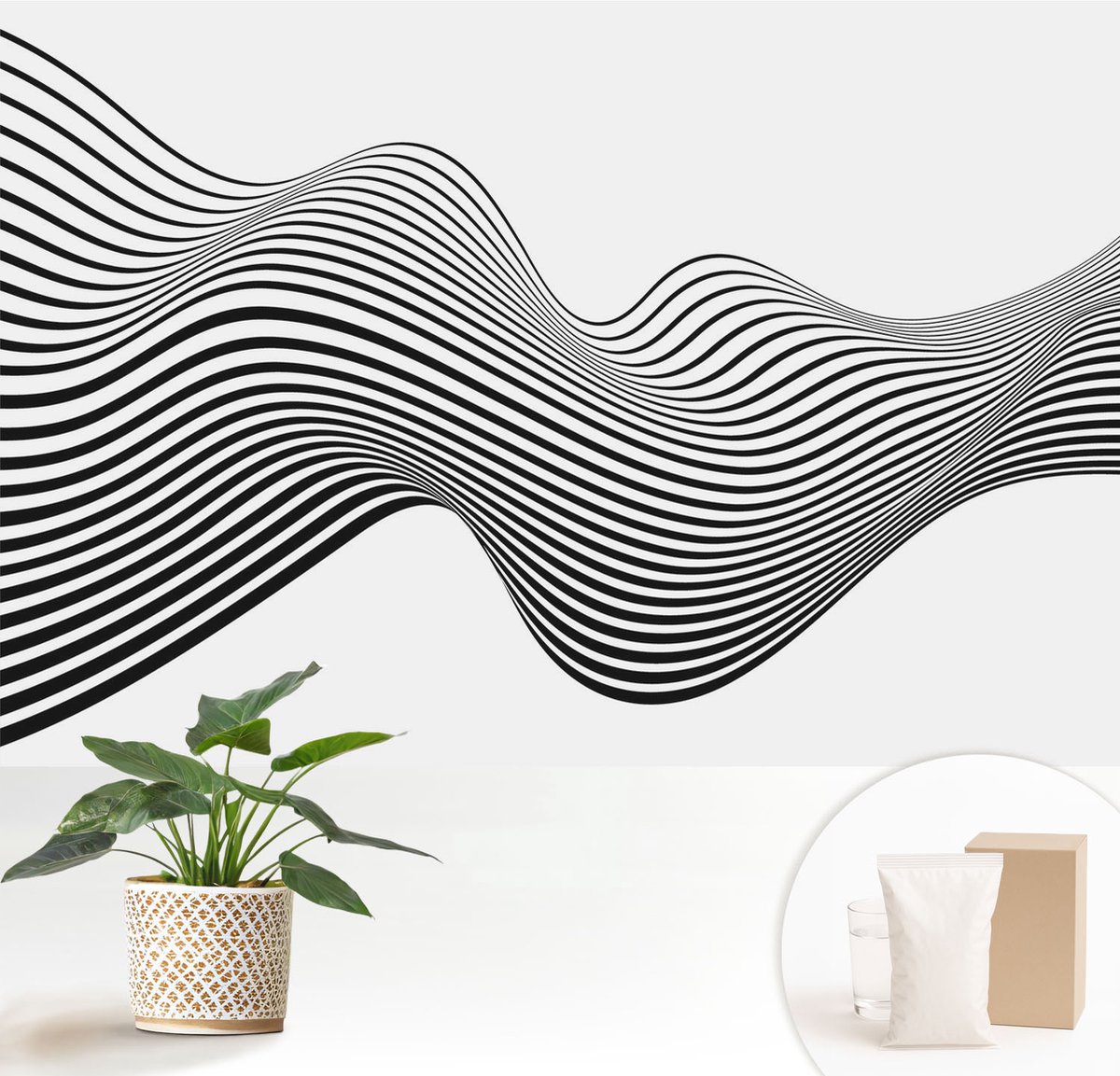 Wallfluent Fotobehang - Wit Vliesbehang - 152x104 cm - Dynamische Abstractie Muurschildering - Gang behang Abstractie - Fotobehang Vlies - Gang behang