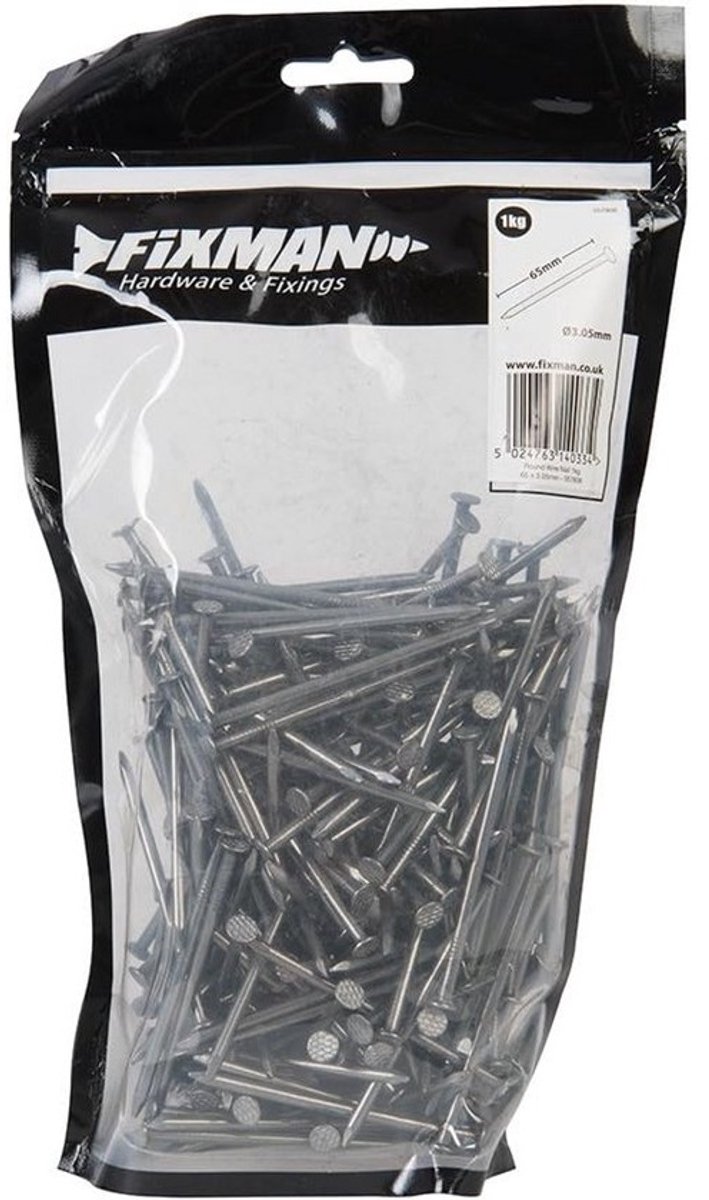 Draadnagels - Bevestigingsnagels - Timmerwerk - Stevige ronde kop - 1 kg - Grijs
