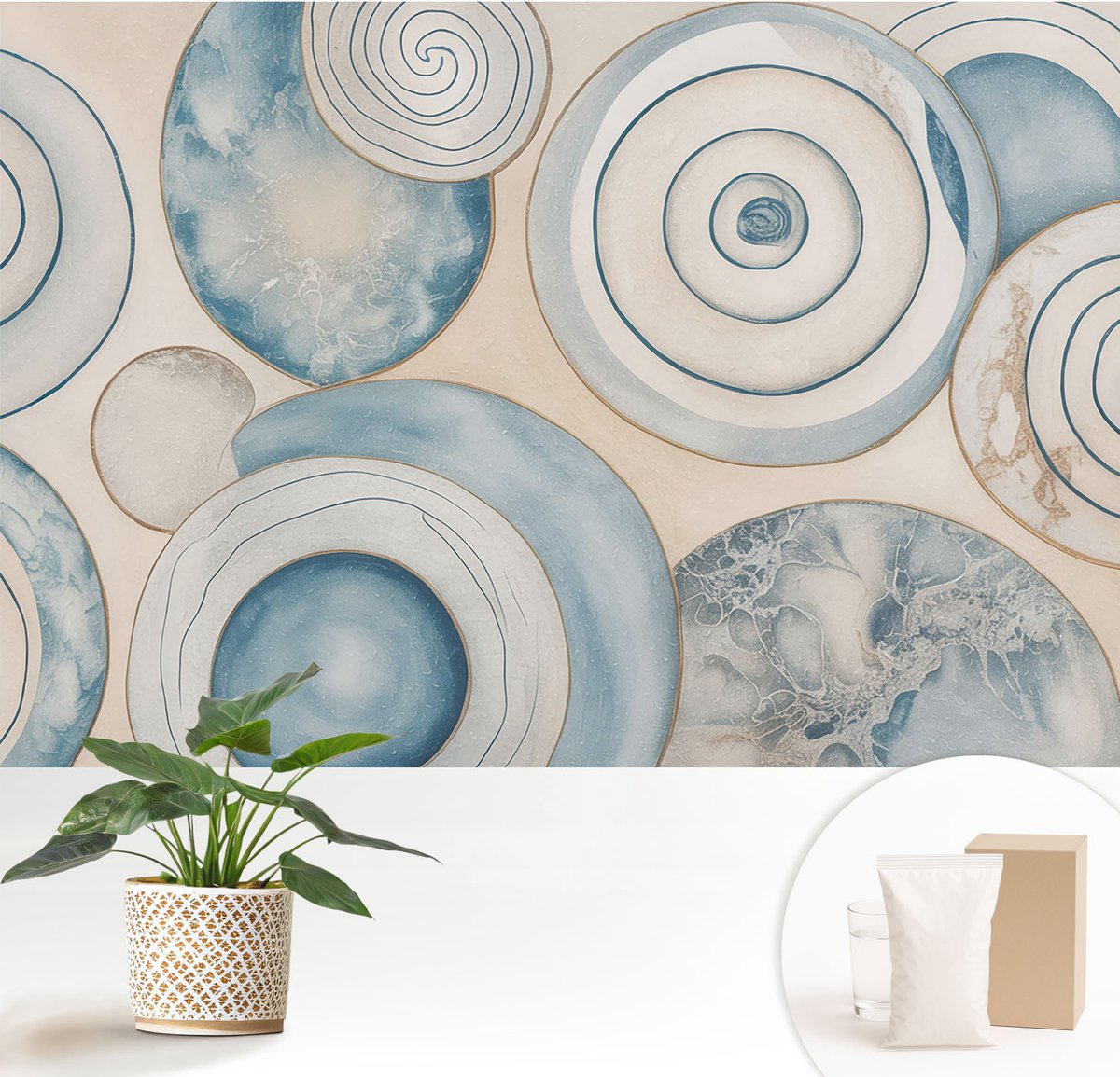 Wallfluent Fotobehang - Beige Vliesbehang - 152x104 cm - Spiraalvormige Wervels Muurschildering - Slaapkamer behang Abstractie - Fotobehang Vlies - Slaapkamer behang
