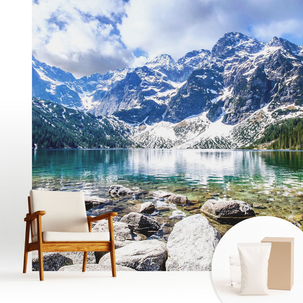 Wallfluent Fotobehang - Blauw Vliesbehang - 250x250 cm - Berglandschap Muurschildering - Gang behang Landschappen - Fotobehang Vlies - Slaapkamer behang