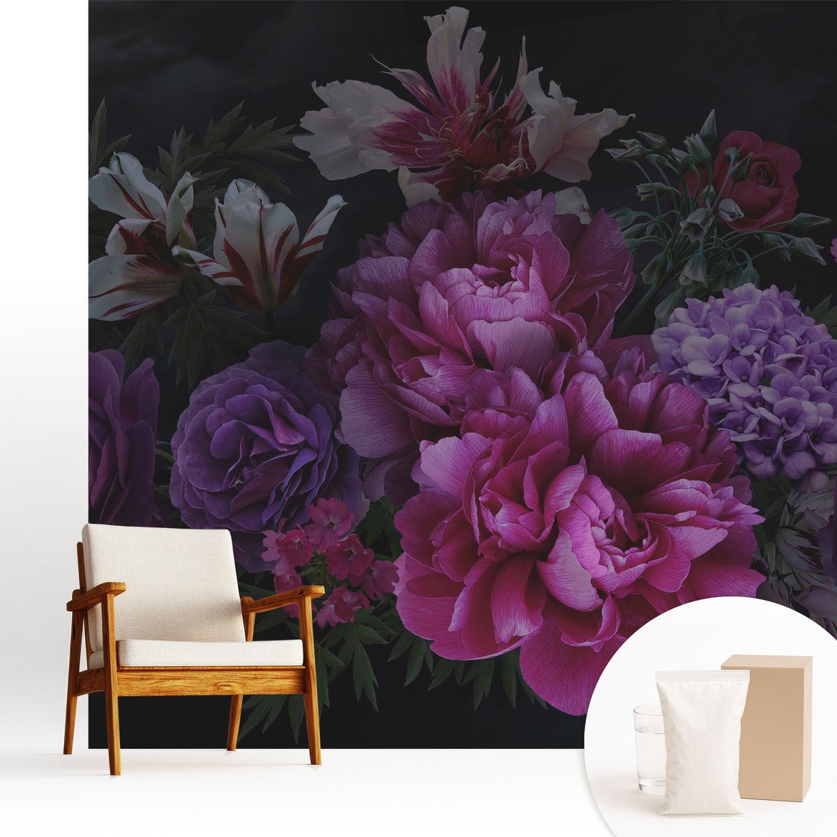 Wallfluent Fotobehang - Roze Vliesbehang - 250x250 cm - Bloemige Elegantie Fotobehang Vlies - Woonkamer behang Bloemen En Planten - Muurschildering - Hal behang
