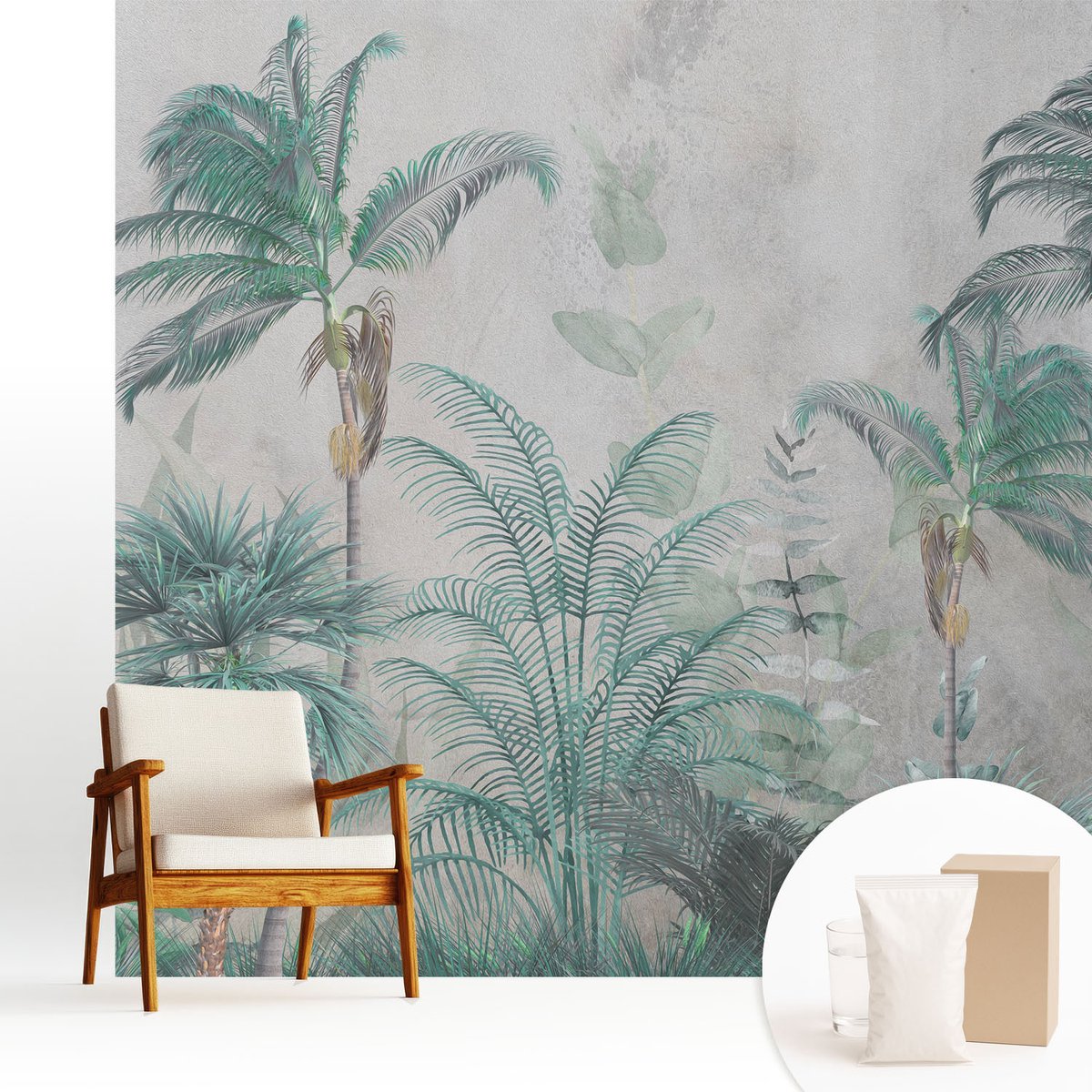 Wallfluent Fotobehang - Groente Vliesbehang - 250x250 cm - Exotische Oase Fotobehang Vlies - Hal behang Bloemen En Planten - Muurschildering - Hal behang
