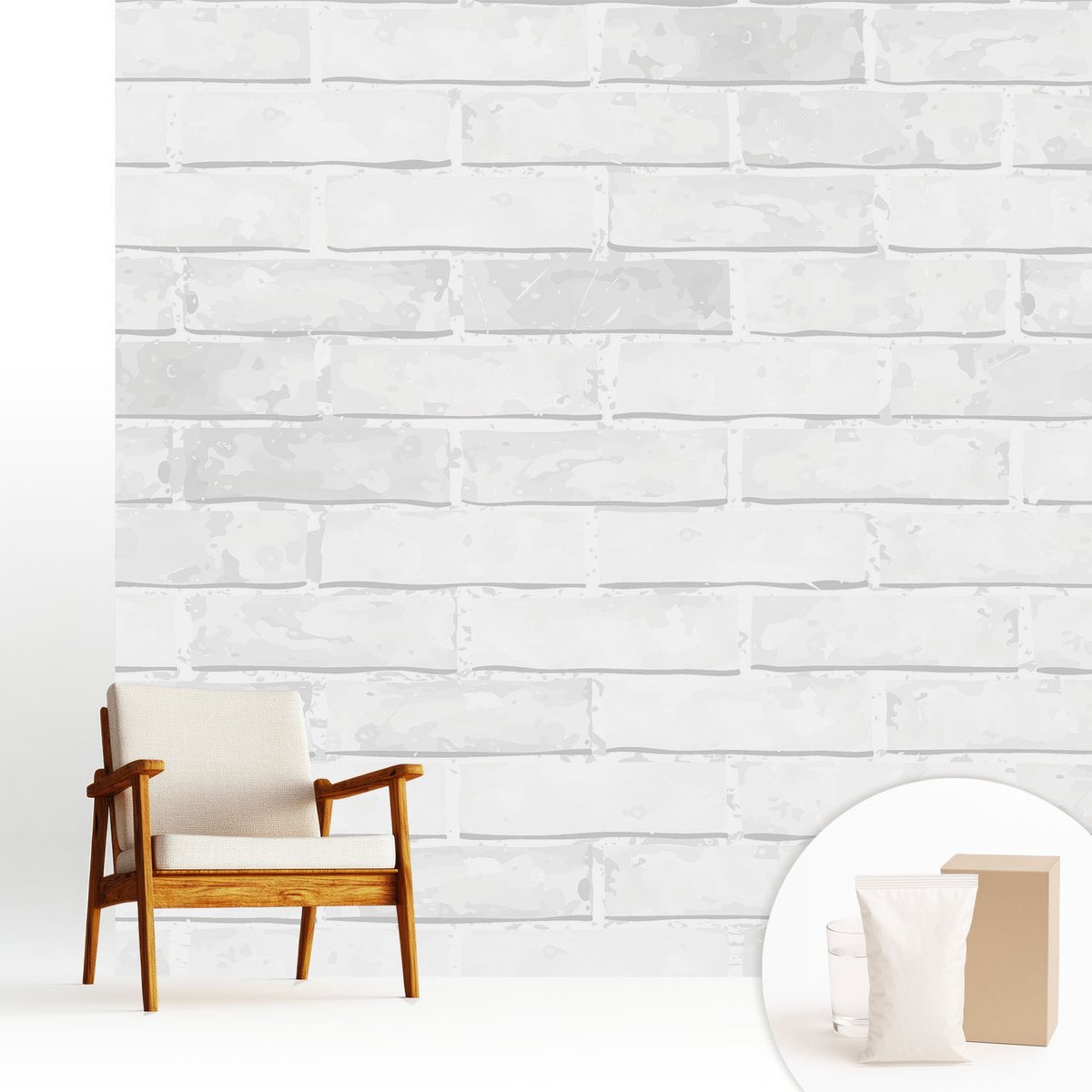 Wallfluent Fotobehang - Wit Vliesbehang - 250x250 cm - Bakstenen Muur Fotobehang Vlies - Hal behang Texturen - Muurschildering - Woonkamer behang