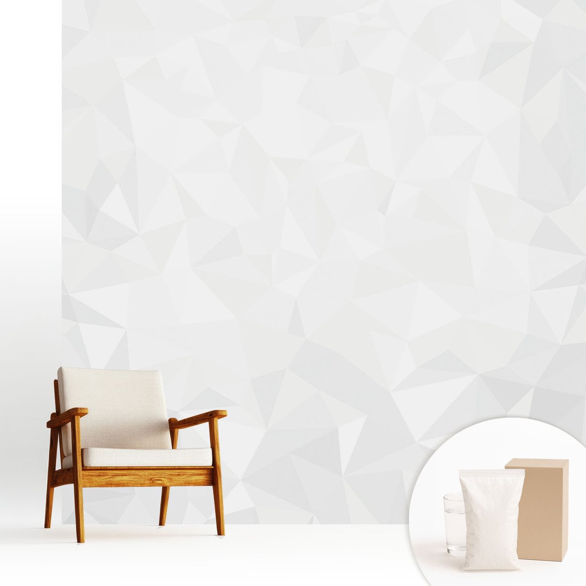 Wallfluent Fotobehang - Wit Vliesbehang - 250x250 cm - Abstract Patroon Fotobehang Vlies - Woonkamer behang Geometrie - Muurschildering - Woonkamer behang