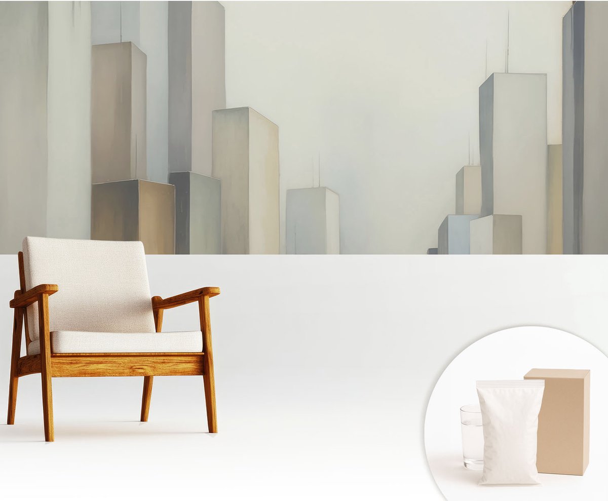 Wallfluent Fotobehang - Grijs Vliesbehang - 250x104 cm - Stadswolkenkrabbers Muurschildering - Gang behang Architectuur - Fotobehang Vlies - Slaapkamer behang