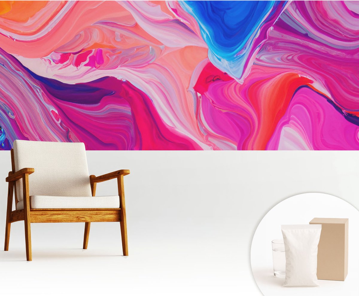 Wallfluent Fotobehang - Roze Vliesbehang - 250x104 cm - Vloeibare Golven Fotobehang Vlies - Woonkamer behang Abstractie - Muurschildering - Woonkamer behang