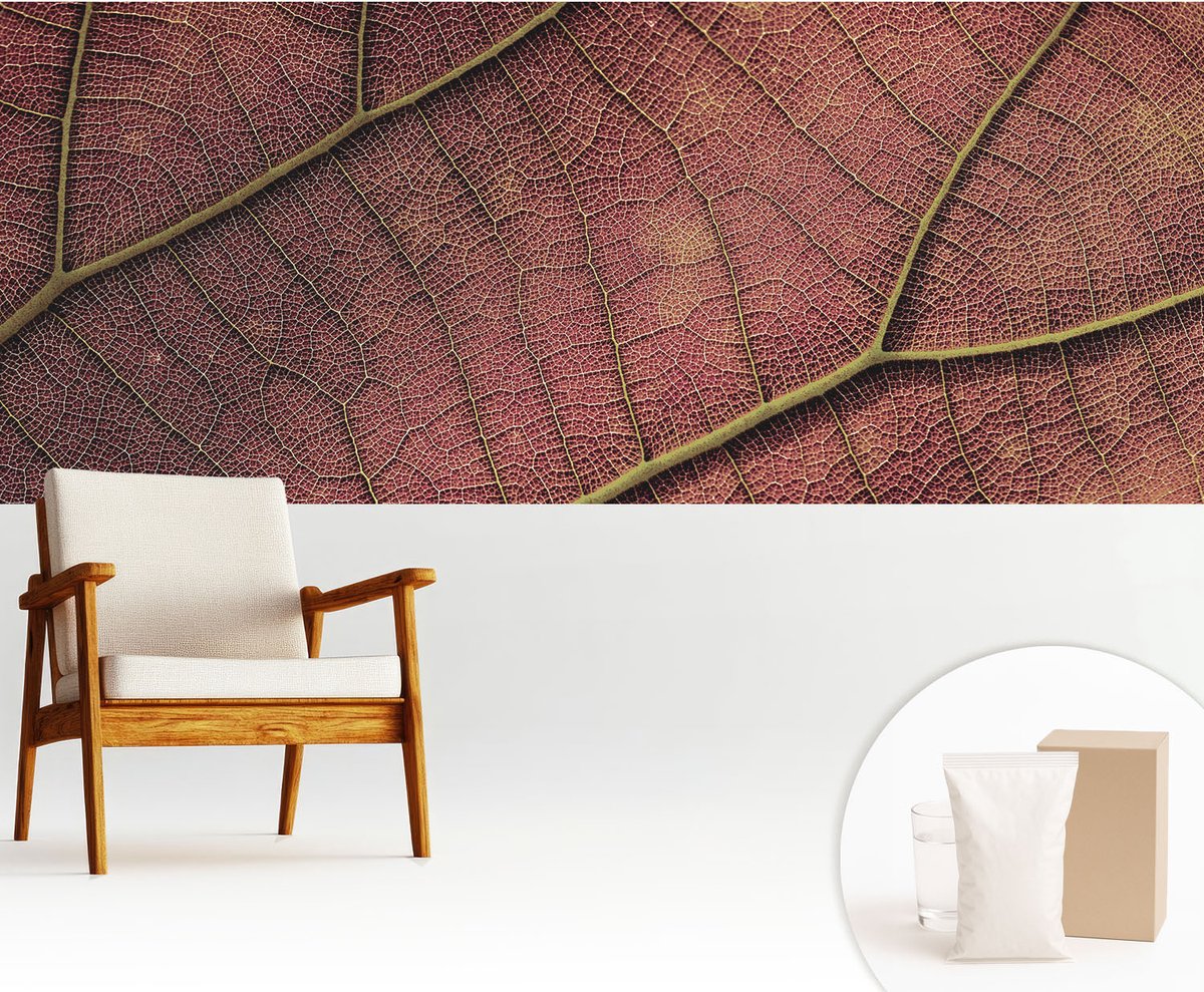 Wallfluent Fotobehang - Bruin Vliesbehang - 250x104 cm - Bladachtige Textuur Fotobehang Vlies - Hal behang Texturen - Muurschildering - Hal behang