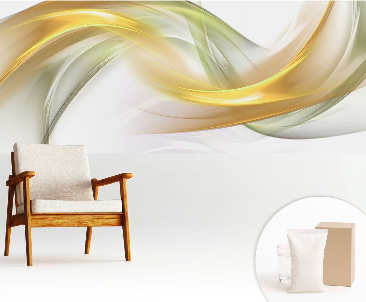 Wallfluent Fotobehang - Wit Vliesbehang - 250x104 cm - Vloeiende Harmonie Muurschildering - Slaapkamer behang Abstractie - Fotobehang Vlies - Slaapkamer behang
