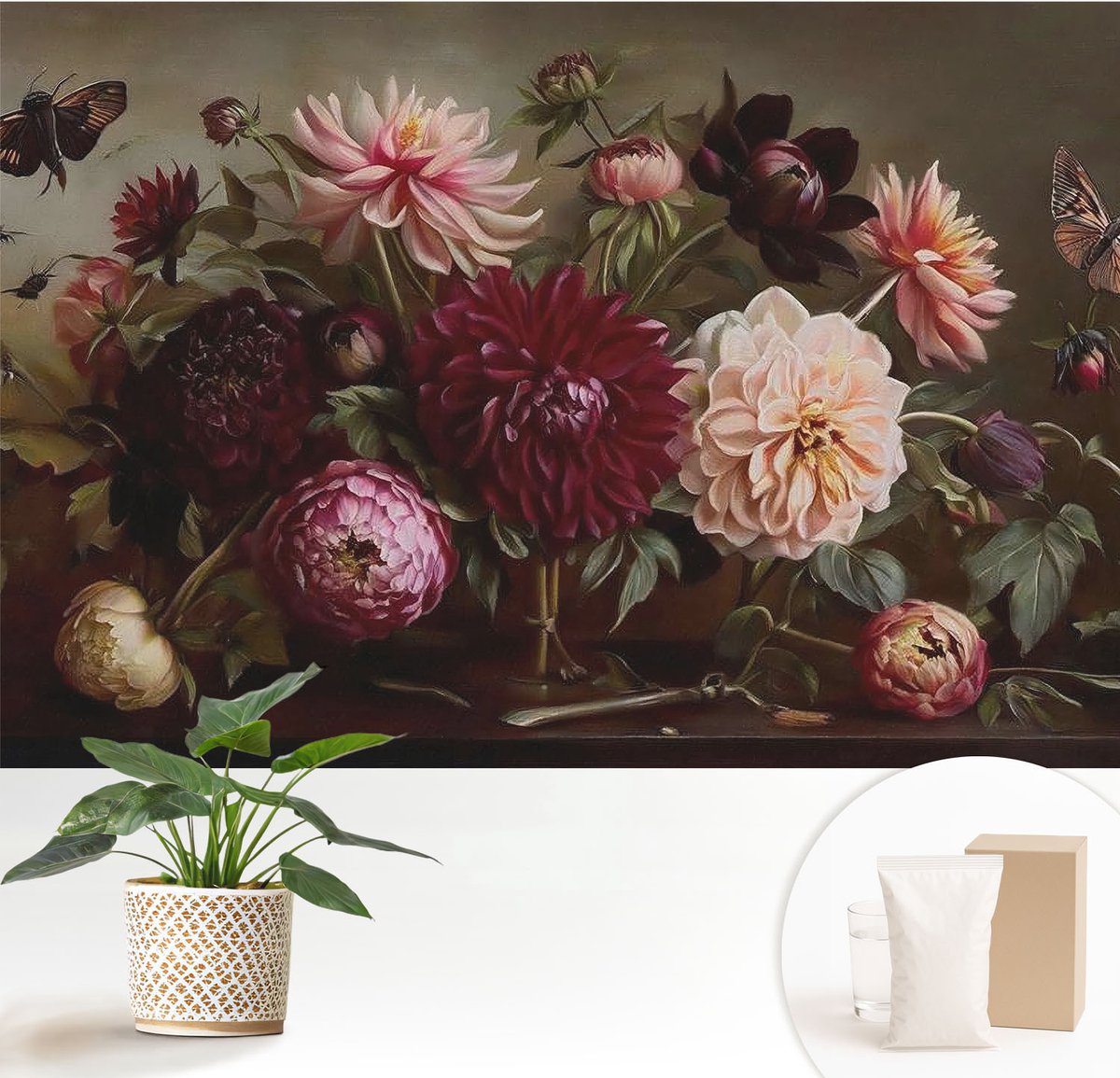 Wallfluent Fotobehang - Bruin Vliesbehang - 152x104 cm - Bloemenpracht Muurschildering - Slaapkamer behang Bloemen En Planten - Fotobehang Vlies - Slaapkamer behang