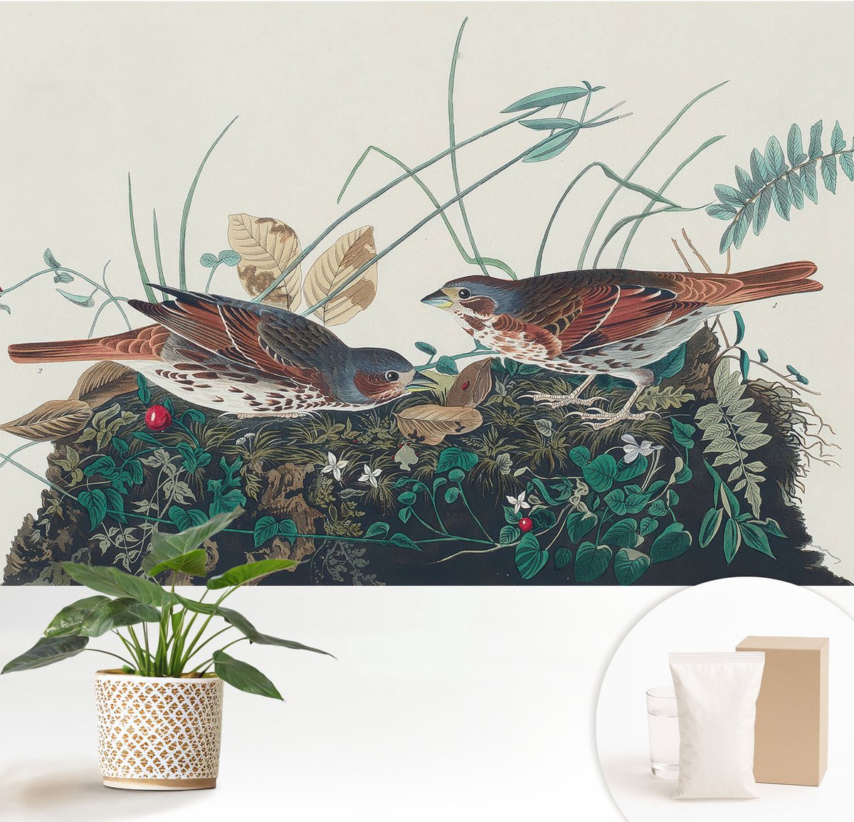 Wallfluent Fotobehang - Grijs Vliesbehang - 152x104 cm - De Charme Van De Natuur Muurschildering - Slaapkamer behang Bloemen En Planten - Fotobehang Vlies - Gang behang
