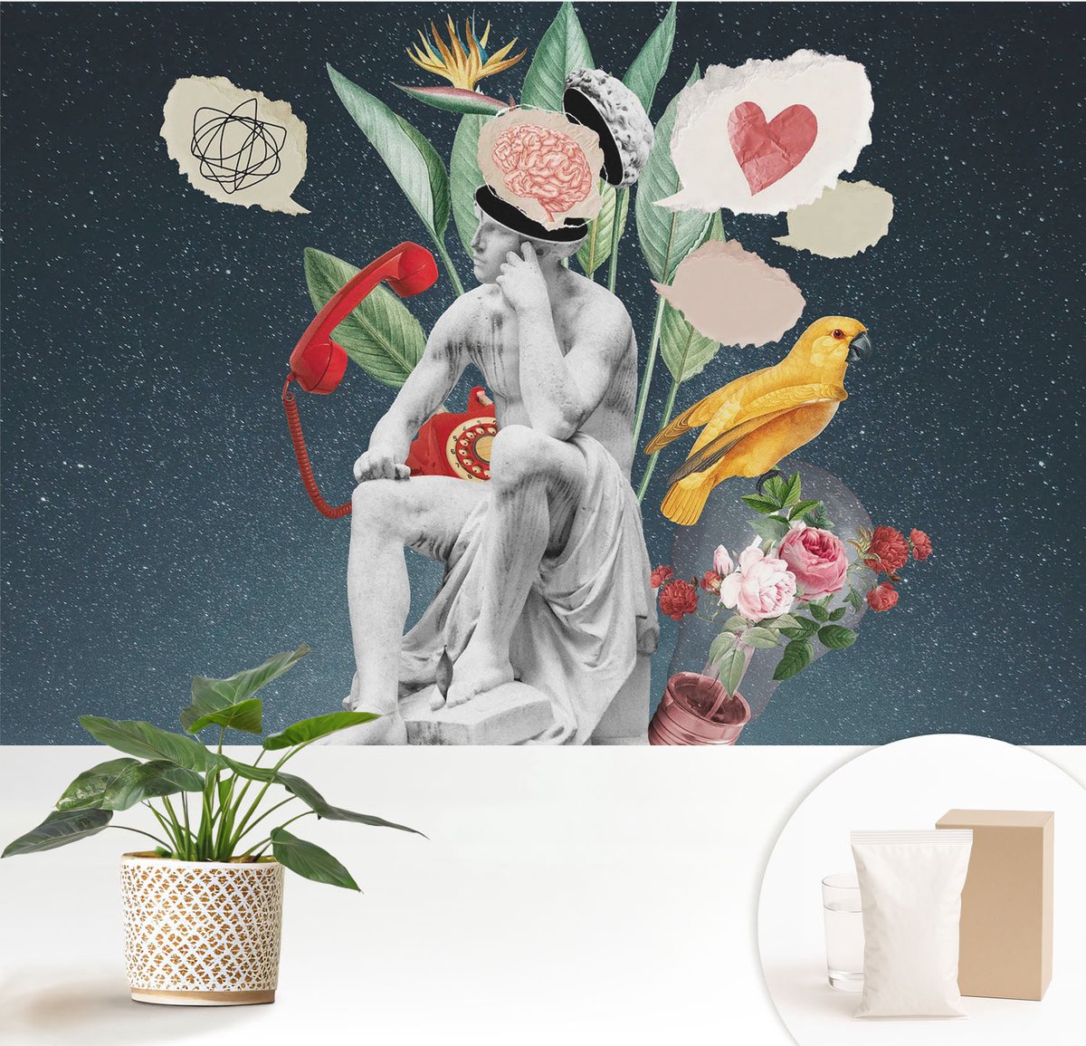 Wallfluent Fotobehang - Zwart Vliesbehang - 152x104 cm - Surrealistische Kunst Fotobehang Vlies - Hal behang Deel - Muurschildering - Woonkamer behang