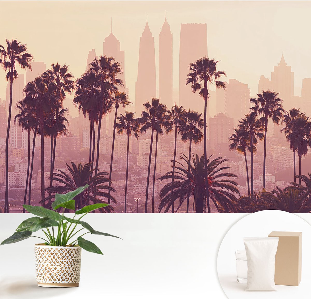 Wallfluent Fotobehang - Roze Vliesbehang - 152x104 cm - Westerse Harmonie Muurschildering - Gang behang Steden - Fotobehang Vlies - Slaapkamer behang