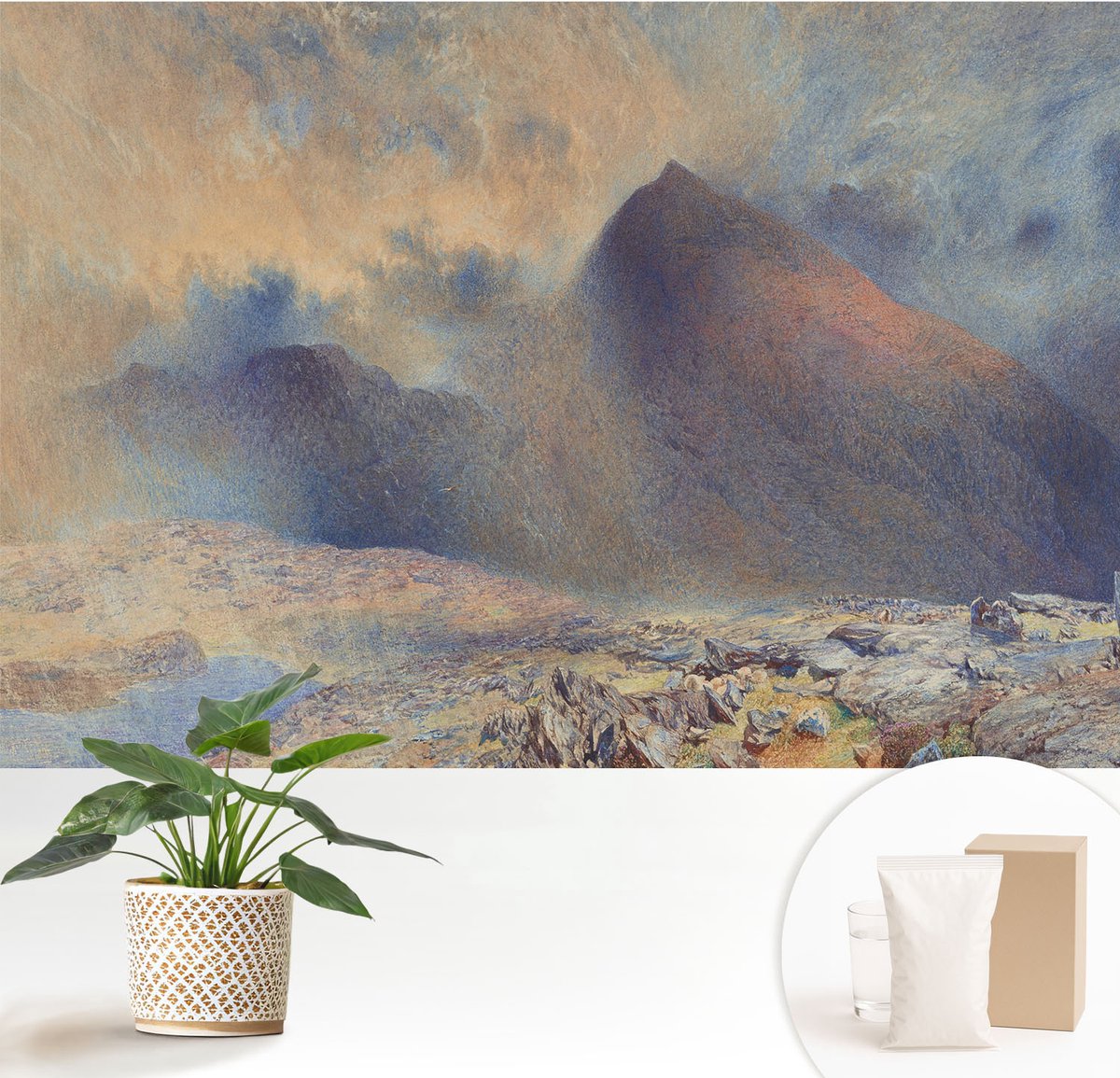 Wallfluent Fotobehang - Zwart Vliesbehang - 152x104 cm - Berglandschap Muurschildering - Slaapkamer behang Landschappen - Fotobehang Vlies - Slaapkamer behang