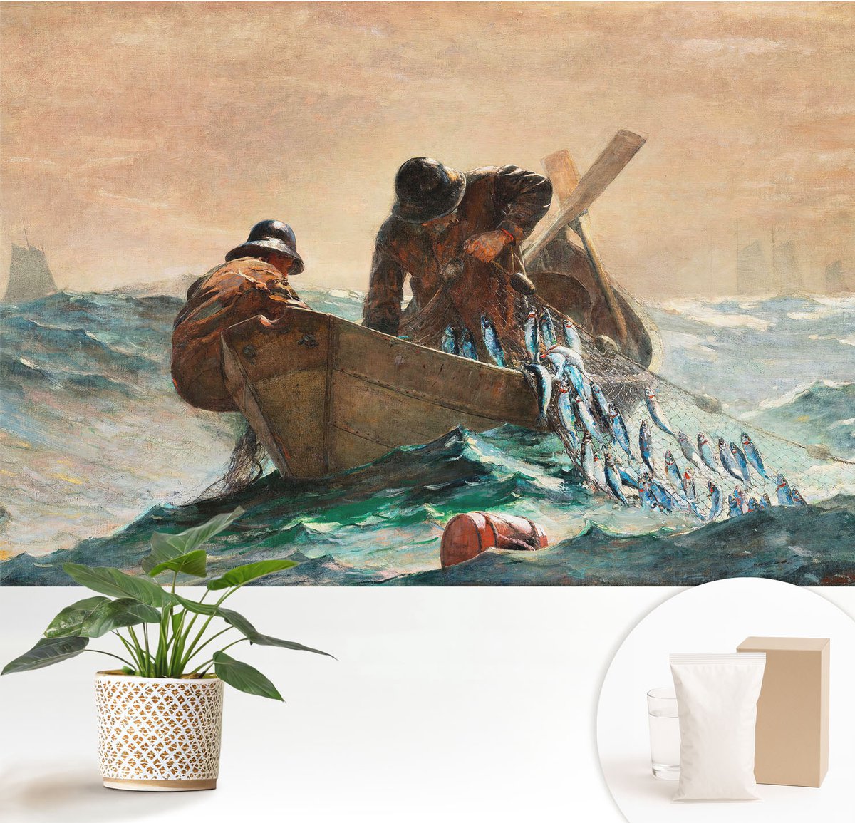 Wallfluent Fotobehang - Blauw Vliesbehang - 152x104 cm - Zeeavontuur Fotobehang Vlies - Woonkamer behang Mensen - Muurschildering - Woonkamer behang