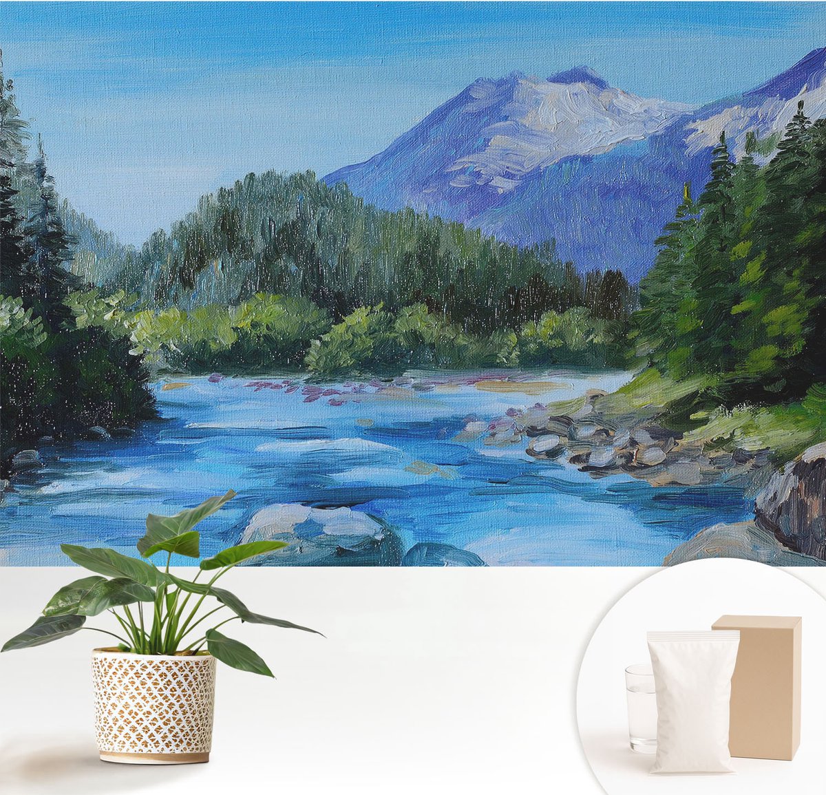 Wallfluent Fotobehang - Blauw Vliesbehang - 152x104 cm - Berglandschap Fotobehang Vlies - Woonkamer behang Landschappen - Muurschildering - Hal behang