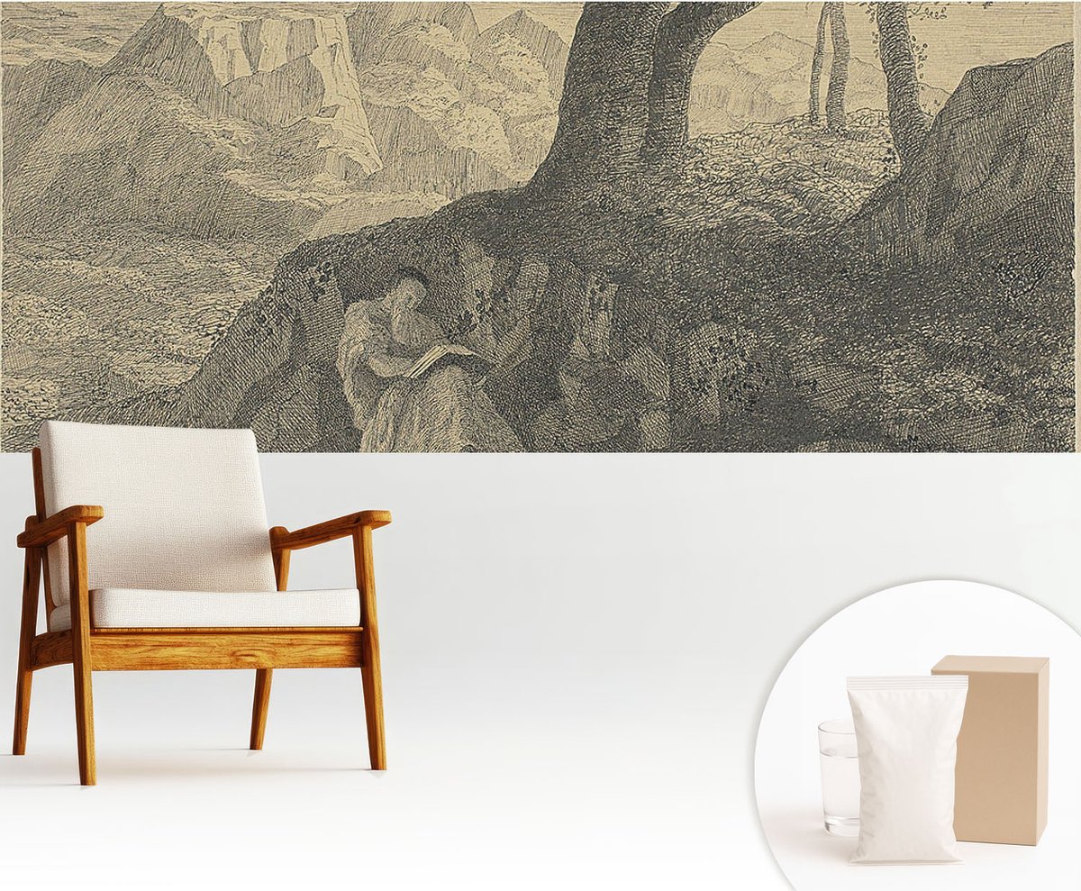 Wallfluent Fotobehang - Zwart Vliesbehang - 250x104 cm - Lezende Karakters Muurschildering - Slaapkamer behang Landschappen - Fotobehang Vlies - Slaapkamer behang