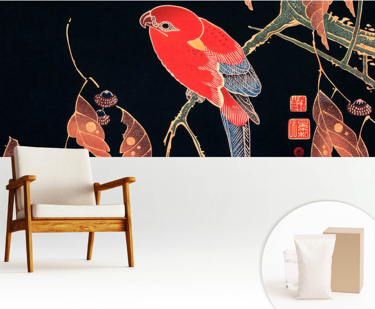 Wallfluent Fotobehang - Zwart Vliesbehang - 250x104 cm - Exotische Vogel Muurschildering - Slaapkamer behang Dieren - Fotobehang Vlies - Gang behang