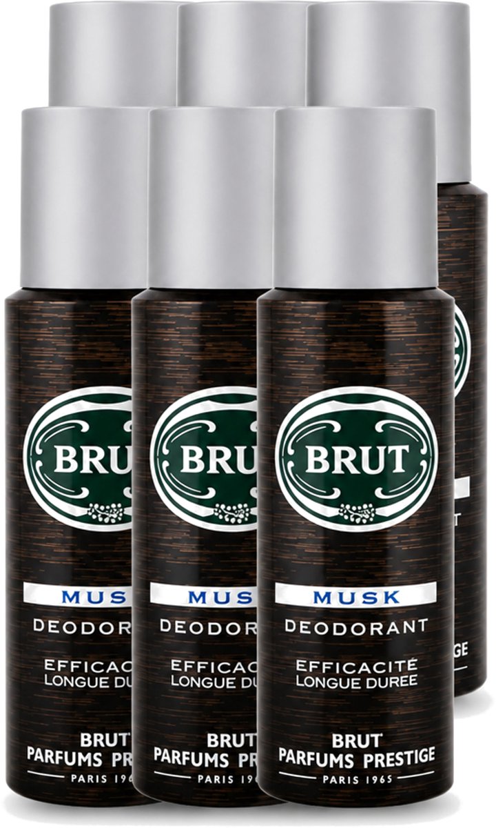6 x Brut - Deodorant - Spray - Musk - Klassieke mannengeur - 200ml - Voordeelverpakking - 6 stuks