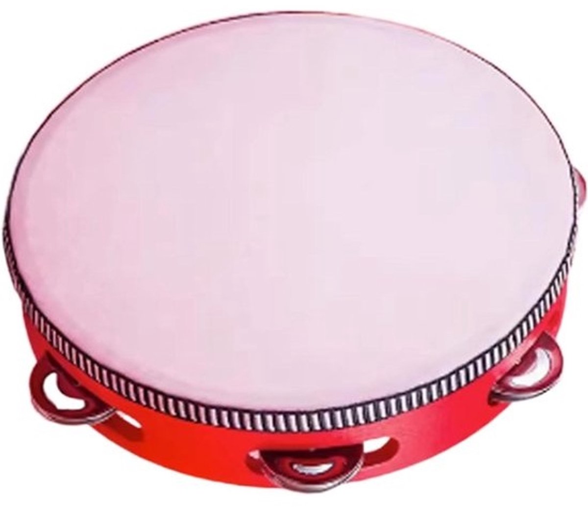 Houten tamboerijn - Handtrommel - Jingle - Muziek maken - Uitstekende geluidskwaliteit - 22 cm - Rood