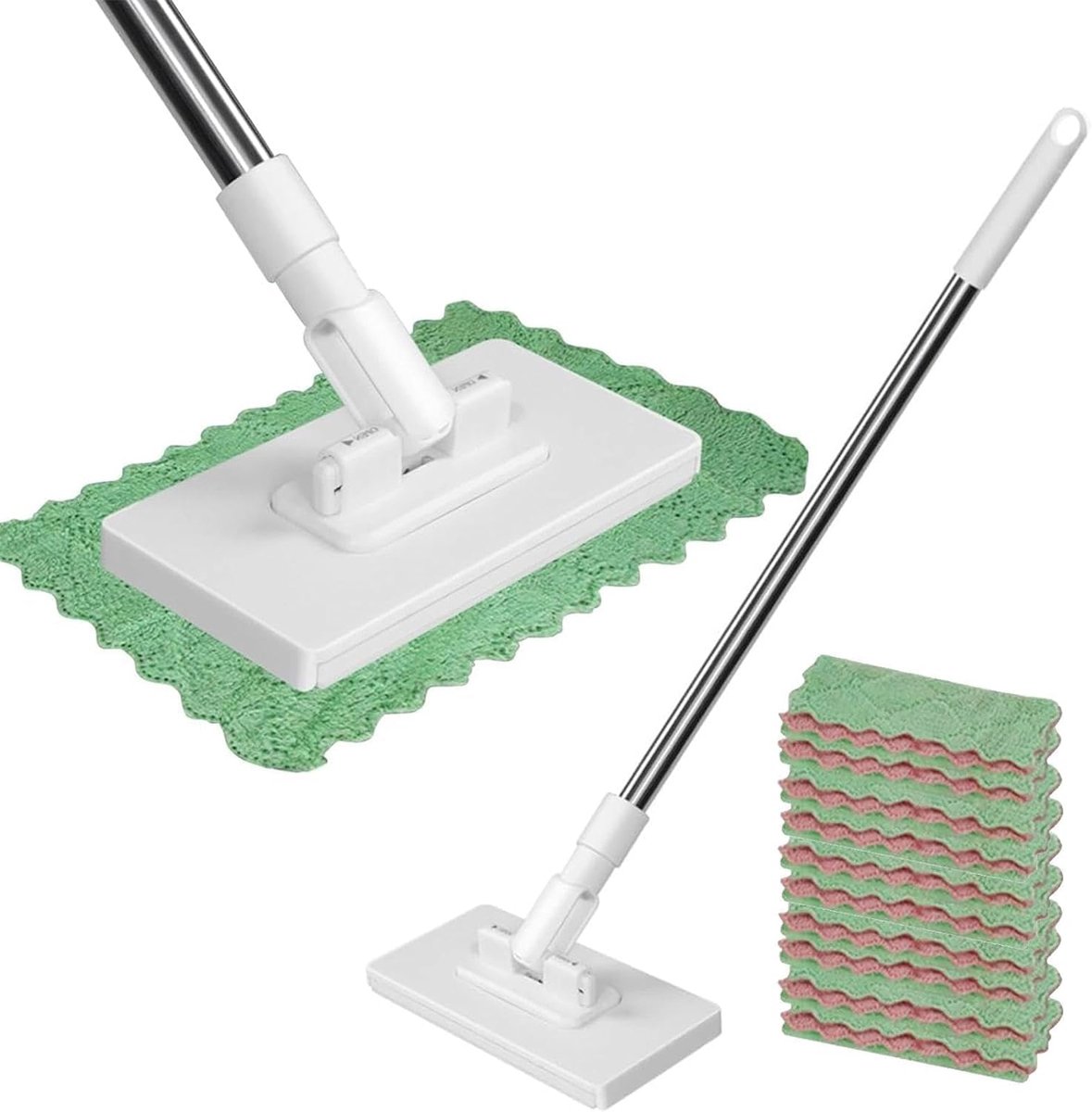 Mop with pressure clamping system - 1-button change, automatic clamping cloth, floor wiper with 10 reusable microfibre - ShopVlot