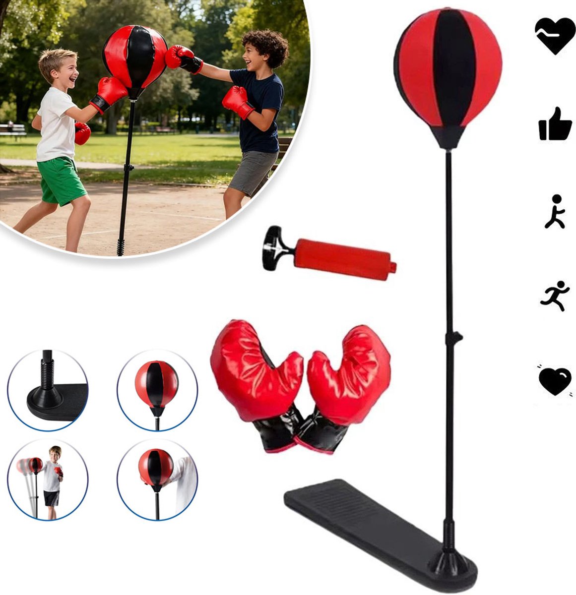 Kinder Bokszak Met Bokshandschoenen – Voor Meisjes En Jongens – Kindveilig Ontwerp Voor Kracht- En Coördinatietraining – Binnen En Buiten – Zwart/Rood