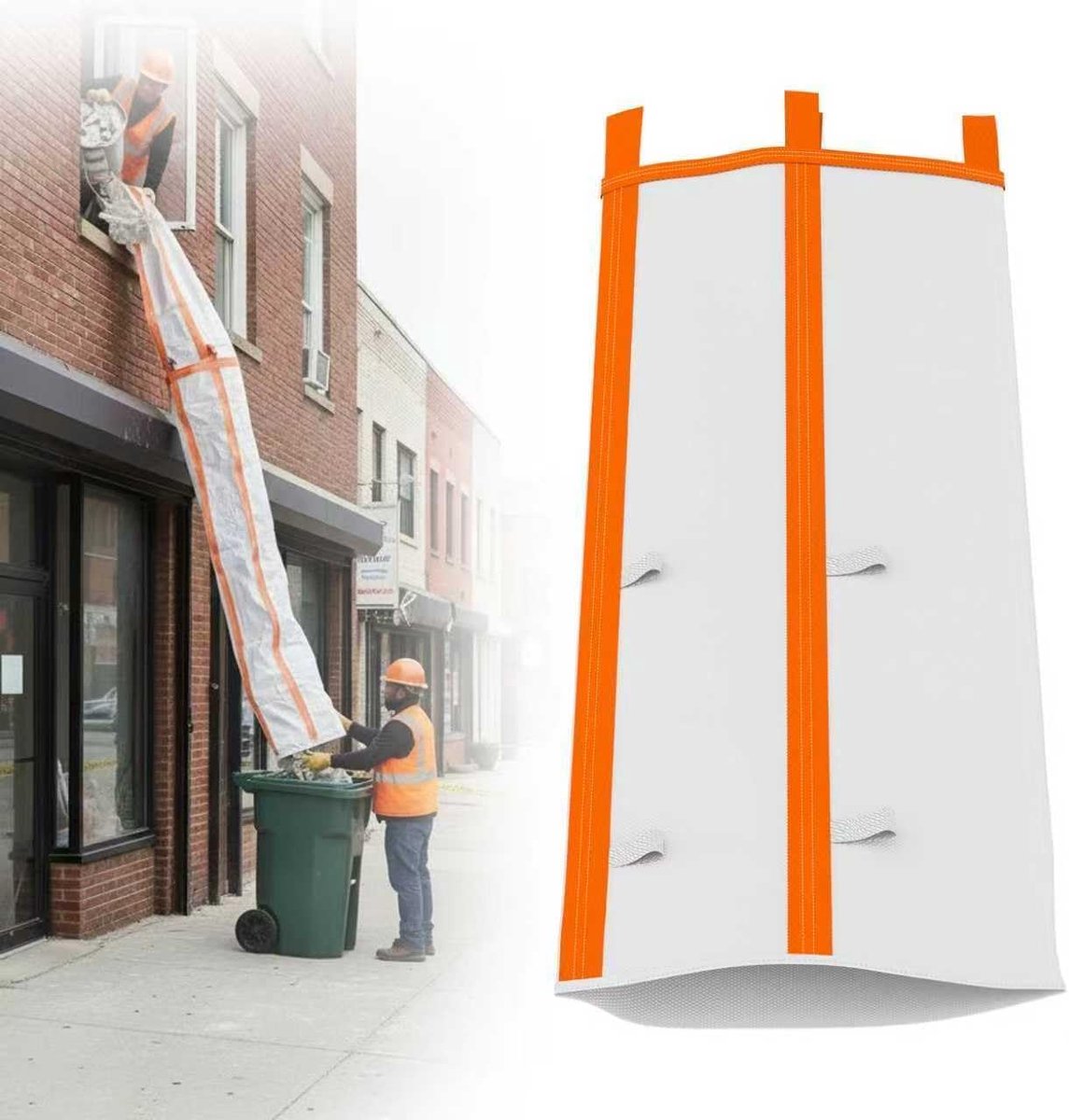 Bouwafvalglijbaan 300 cm van polypropyleen, afvalzak voor het vervoer van cement- en afvalresten, scheurvast - ShopVlot