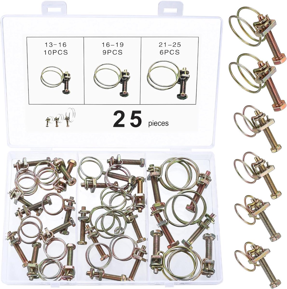 25Pcs Double Wire Hose Clamps, Adjustable Tube Clamps, Carbon Steel Hose Clamps, Wire Hose Clamps for Water Pipe Tank - ShopVlot