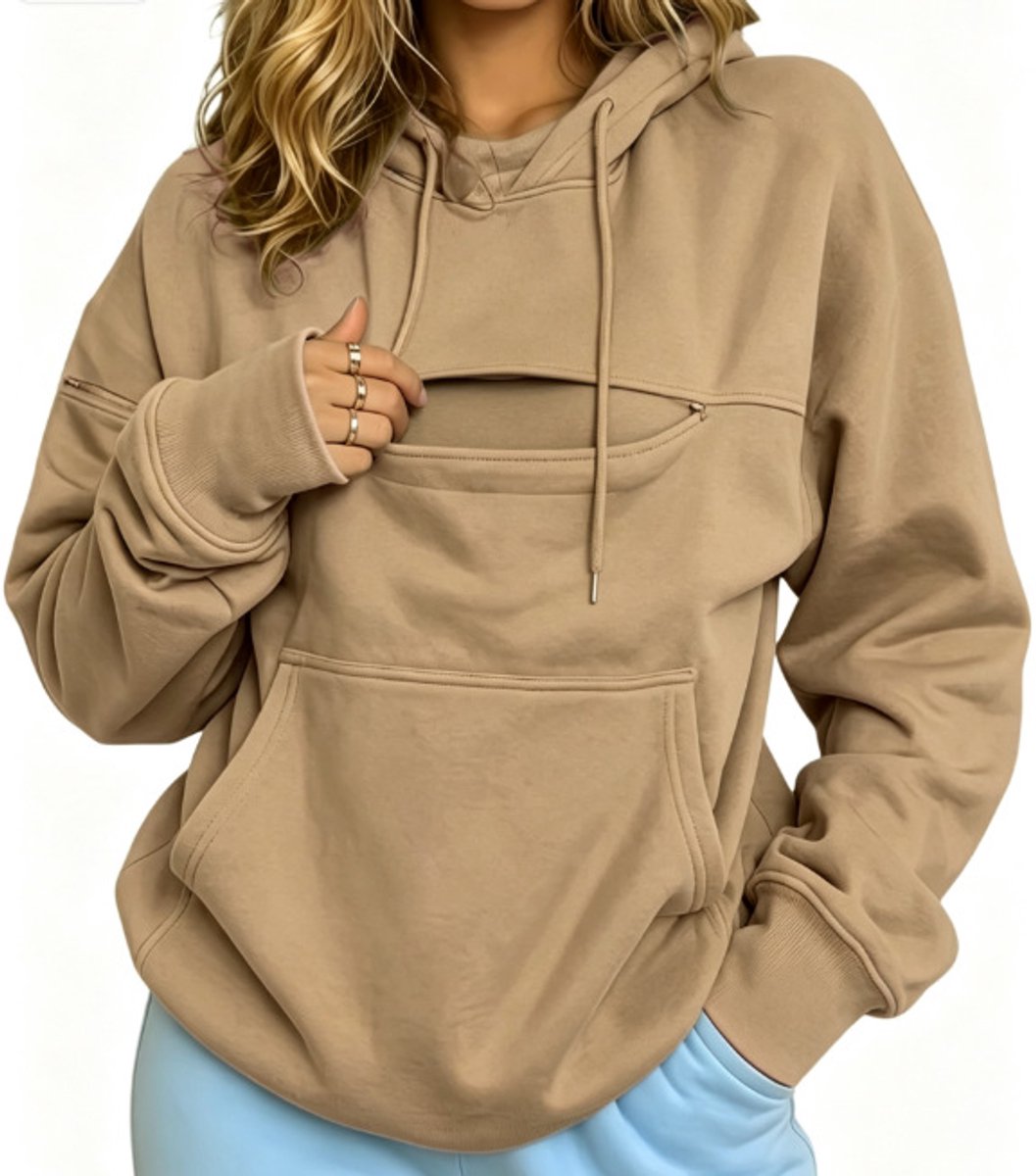 Hoodie voor huisdieren – Losse pasvorm – Dierenzak – Khaki – Fleece stof, geschikt voor katten en honden – Maat L