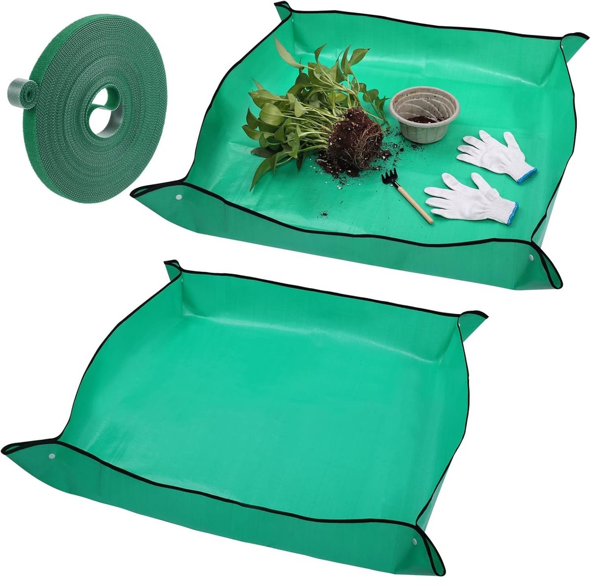2 Stuks Herplantmat voor Planten, Waterdichte Tuinpot Pad met 10m Groen Plakband, Ideaal voor Binnen- en Buitentuinen, Tuinwerk Accessoire voor Gemakkelijk Herplanten