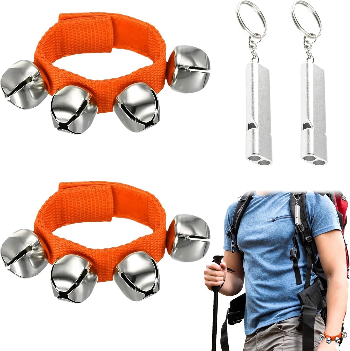 Set met Fluitjes, 4-delig, Signaalbel voor Wandelen en Kamperen