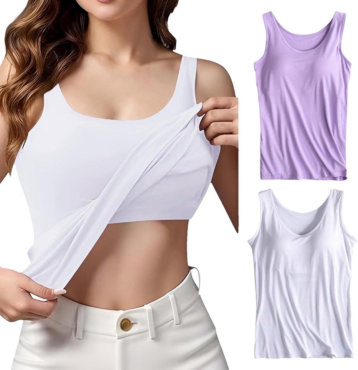 2-delige tanktop voor dames met geïntegreerde beha, onderhemden met brede elastische bandjes