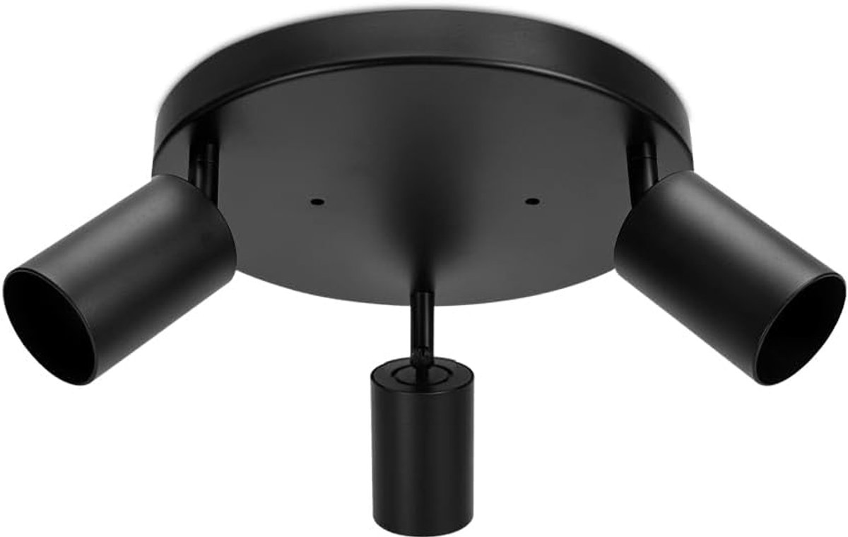 Plafondlamp, 3 spots, draaibaar, zwart, led-spot, draaibare plafondspot, binnenverlichting met GU10-fitting, zonder gloeilamp, mat zwart, voor keuken, woonkamer, slaapkamer