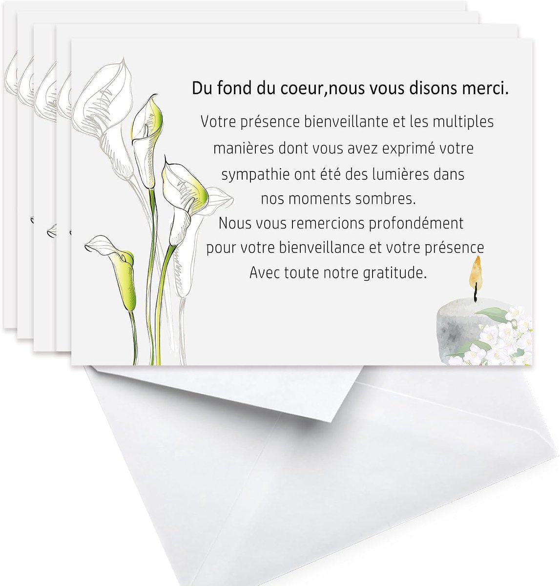 Set van 25 – bedankkaarten – rouwkaarten – condoleancekaarten – begrafeniskaarten – kaarten met enveloppen – begrafenisceremonie kaarten – bedankje, mat papier, kwaliteit, A6-formaat (50)