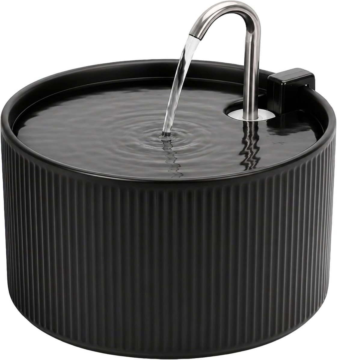 Keramiek: VinDox 2.2L drinkfontein voor katten keramiek, stille waterdispenser voor huisdieren met actieve koolfilter eenvoudig ontwerp, hoge temperatuur branden van keramiek (zwart)