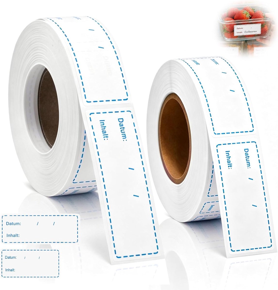 2 rollen vriesetiketten, waterdichte etiketten (75 x 25 mm + 50 x 25 mm), blauw