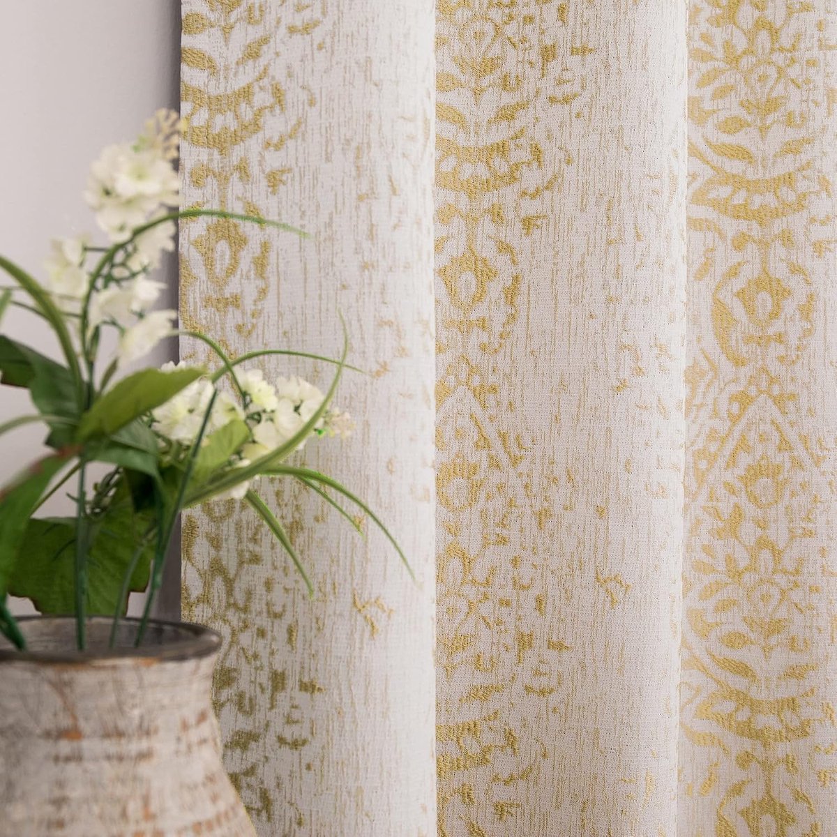 Gordijnen voor woonkamer 213 cm lengte 2 panelen set vintage midden moderne eeuw 50% verduisterende textuur venster boho damast Marokkaans patroon ontwerp jacquard elegante luxe gordijnen